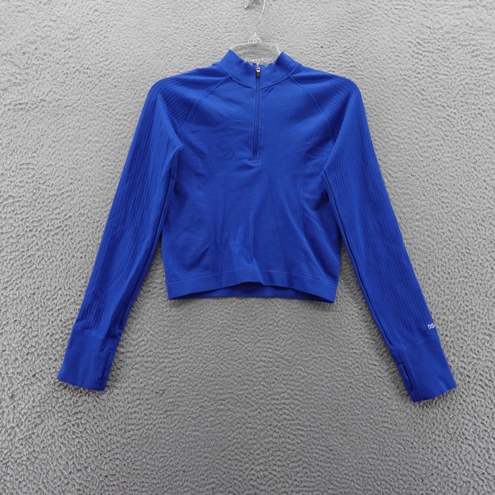 DSG Womens Seamless Quarter Zip Crop Top Blue Long Sleeve Small NEW